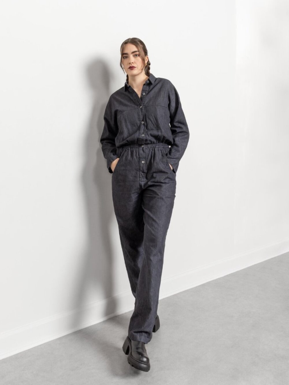 DENIM PANTSUIT JUMPSUIT Vintage Jean Romper / Medium Large - Picture 4 of 11